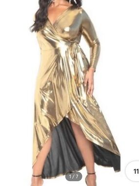 Eloquii Gold Metallic Wrap Dress
